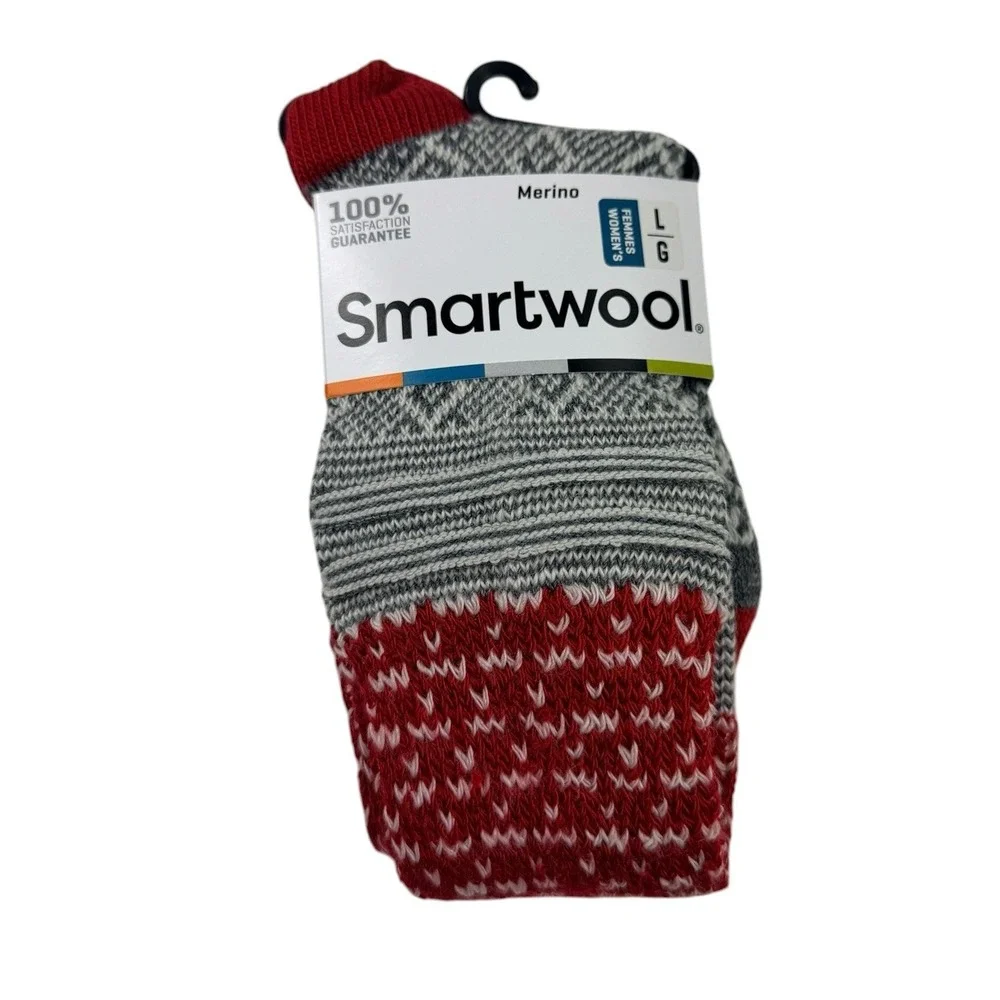 Smartwool Snowflake Flurry Merino Wool Crew Socks Gray Red Large SW0SW690052-L